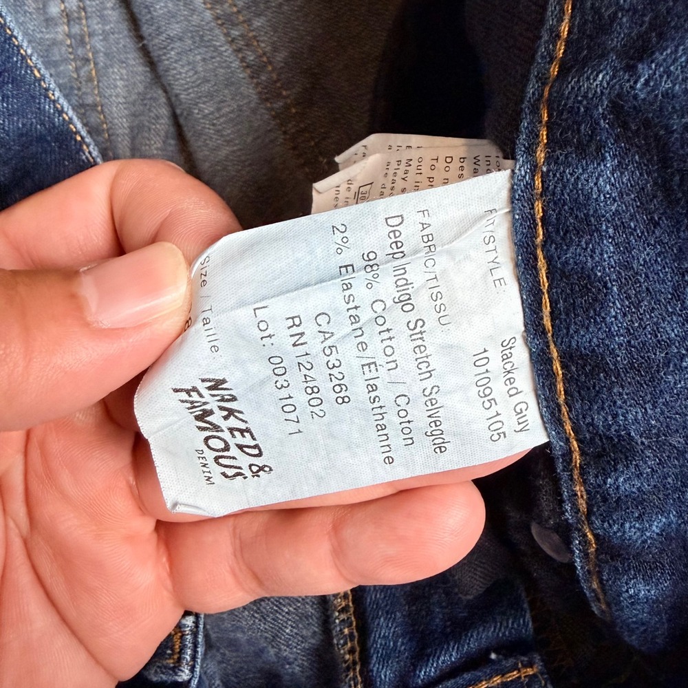 Naked & Famous Stacked Guy Deep Indigo Stretch Selvedge Jeans Blue 38 (36x30) - Picture 5 of 8
